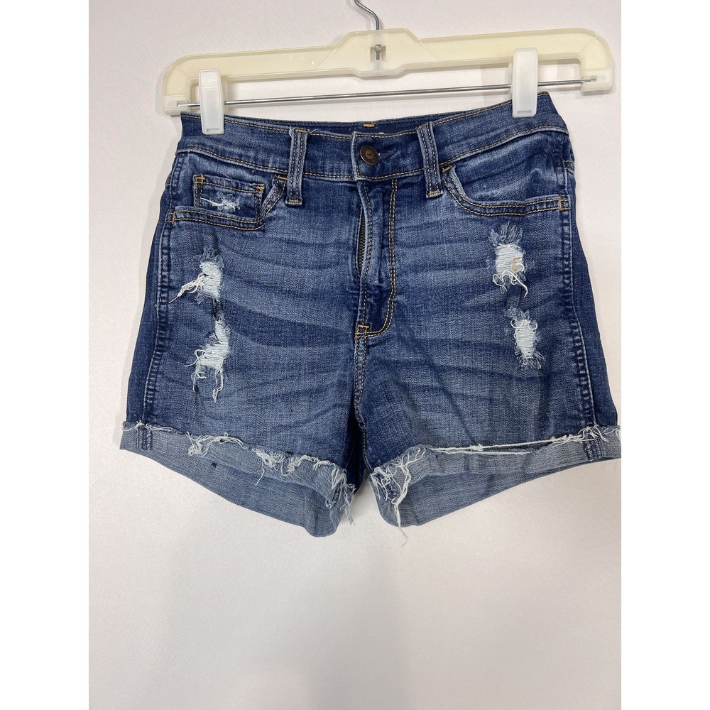 Hollister High Rise Short Short Blue Jean Shorts Distressed Sz 1